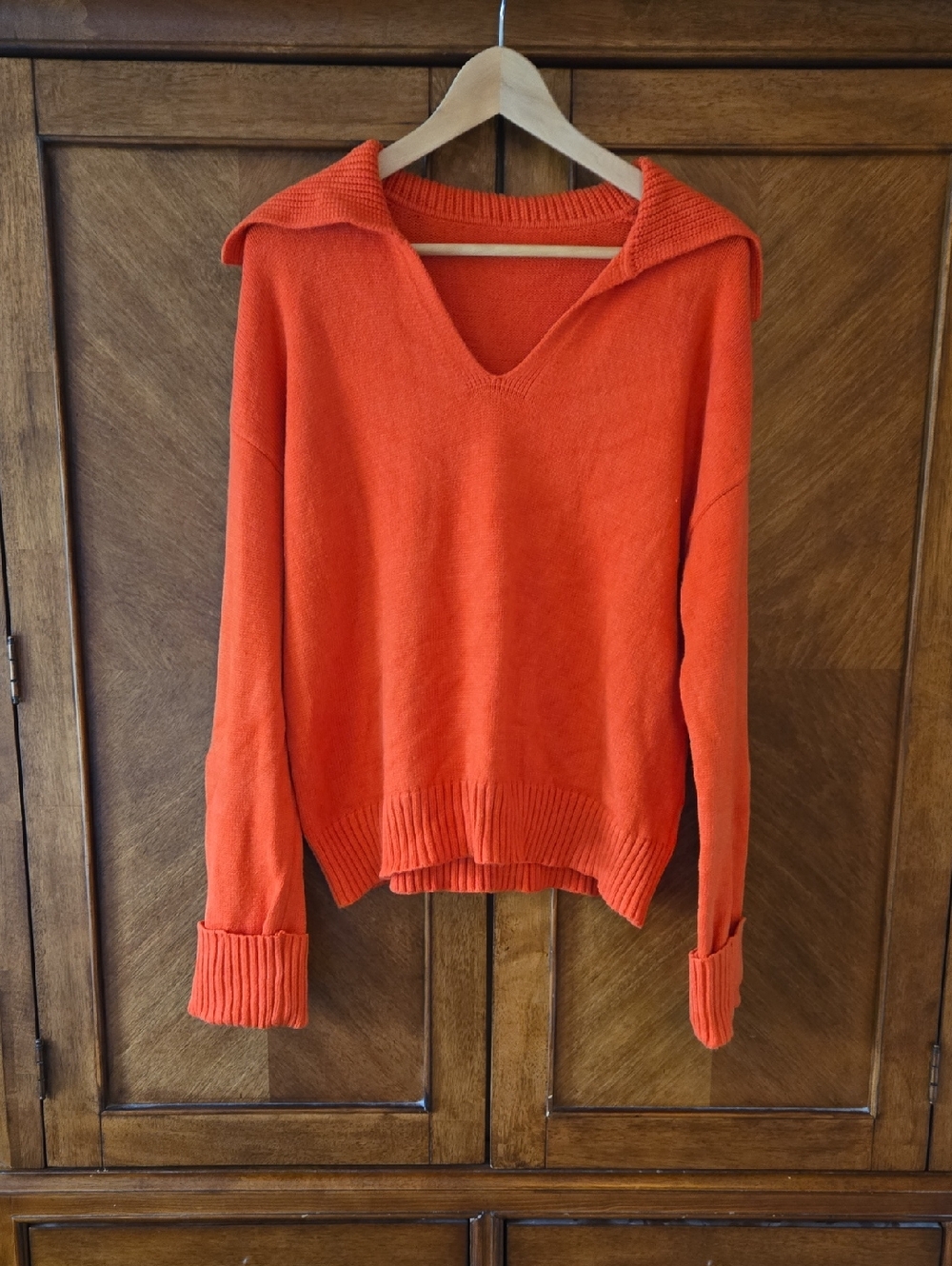 Women's V-Neck  Pullover Sweater in Bright Orange